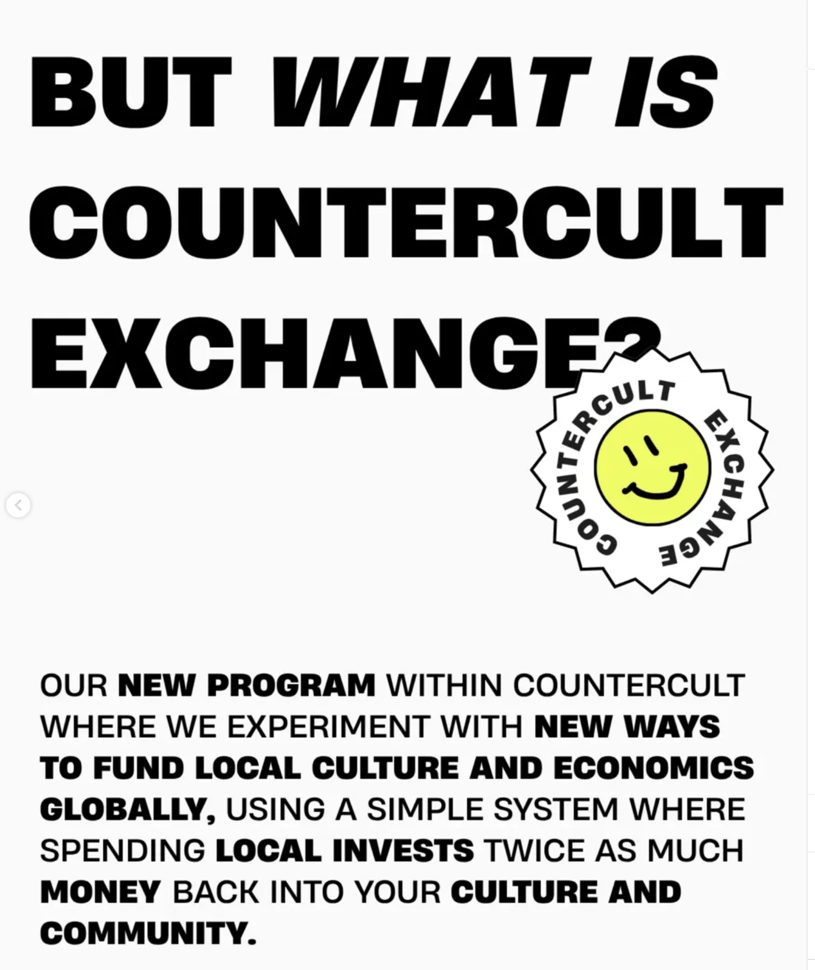 Countercult Exchange graphic explaining how local spending funds culture and economies
