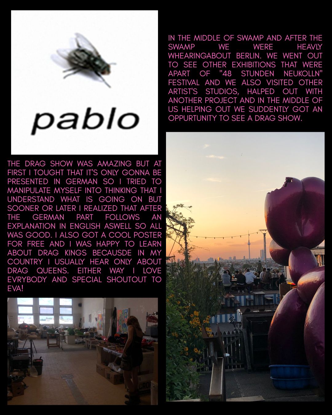 Pink Spy's page about Berlin exhibitions, studios, and a drag show