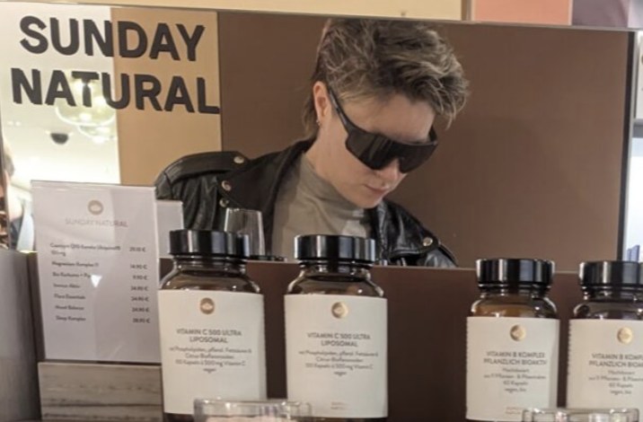Shona Neary looking at Sunday Natural products in the KaDeWe retail display